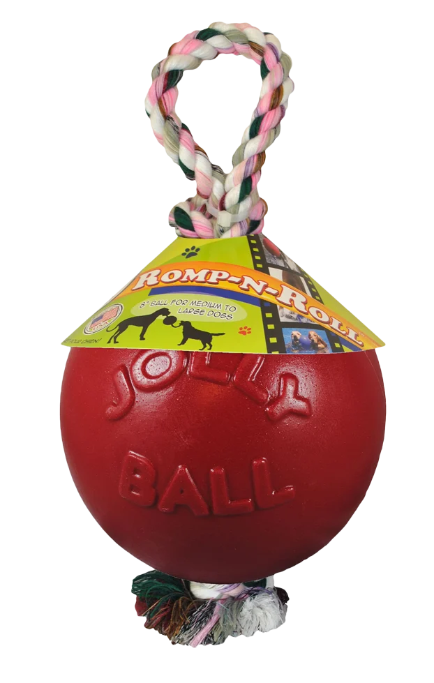 Balle pour chien avec corde, flottante, rouge L (20 cm) – Jolly Pets Romp-n-Roll – Image 1