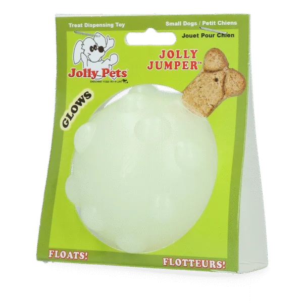 Balle distributrice de friandises pour chien en caoutchouc TPR, 7,6 cm – Jolly Pets Jolly Jumper Glow in the Dark S