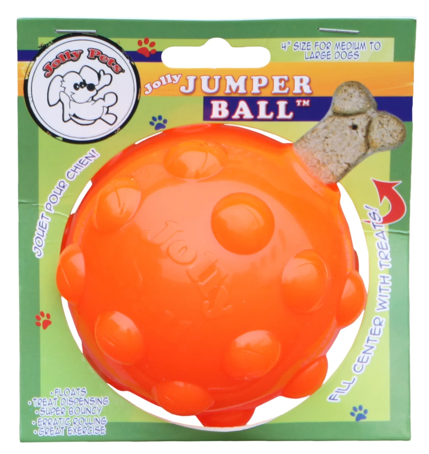 JOLL080N1.jpg Balle à friandises pour chiens en caoutchouc TPR, 10 cm – Jolly Pets Jolly Jumper orange M – Image 1