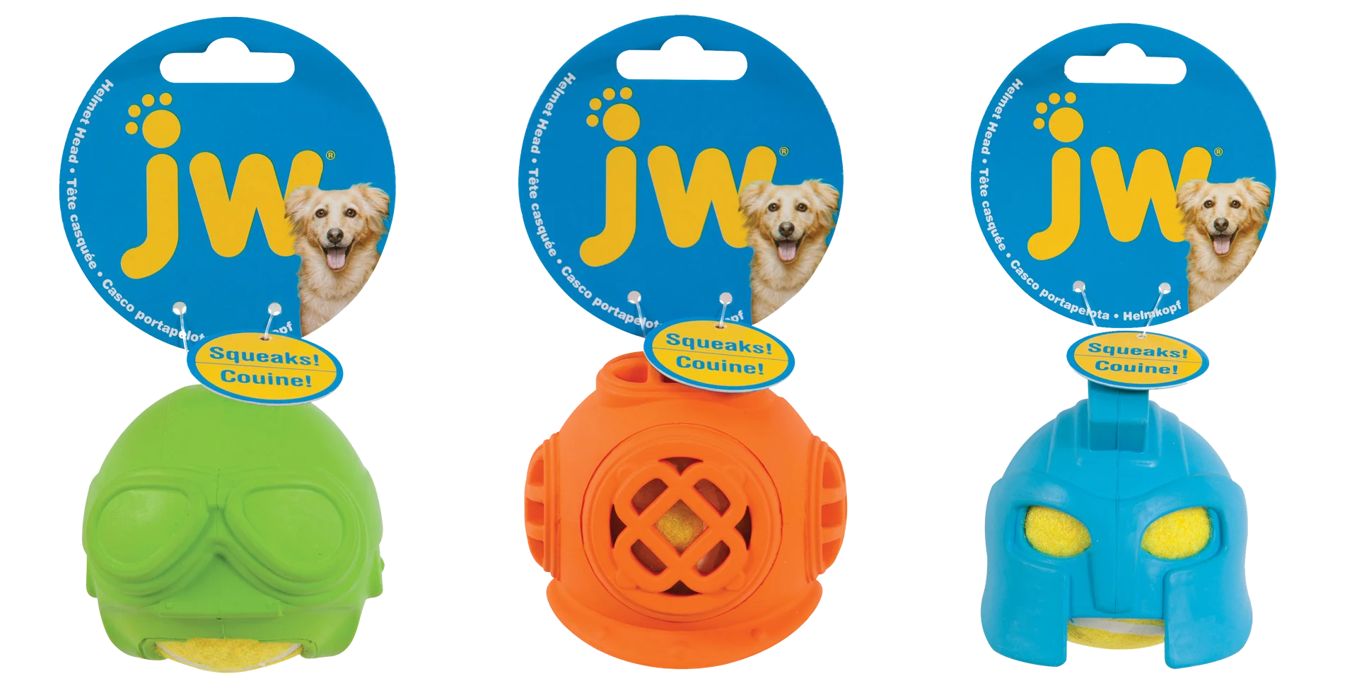 Balle de tennis pour chien avec pouet et casque en caoutchouc – JW Helmet Heads Diver – Image 3