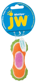 Jouet pour chien en peluche, caoutchouc et tissu de balle de tennis, 10 cm – JW Mixups Ribbed Barbell S