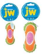 Jouet pour chien en peluche, caoutchouc et tissu de balle de tennis, 10 cm – JW Mixups Ribbed Barbell S – Image 2