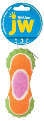 Jouet pour chien en peluche, caoutchouc et tissu de balle de tennis, 14 cm – JW Mixups Ribbed Barbell M