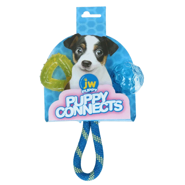 Jouet pour chiot avec corde, anneau de dentition et balle, 21 x 20 x 6 cm – JW Puppy Connects