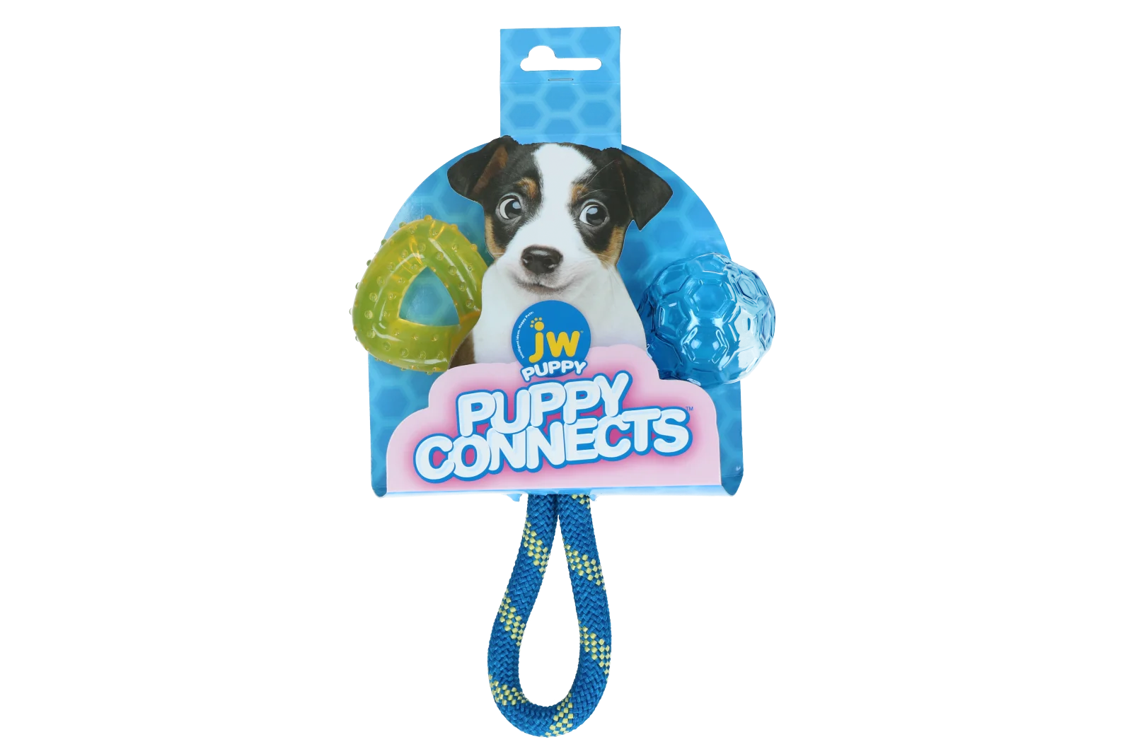Jouet pour chiot avec corde, anneau de dentition et balle, 21 x 20 x 6 cm – JW Puppy Connects – Image 1