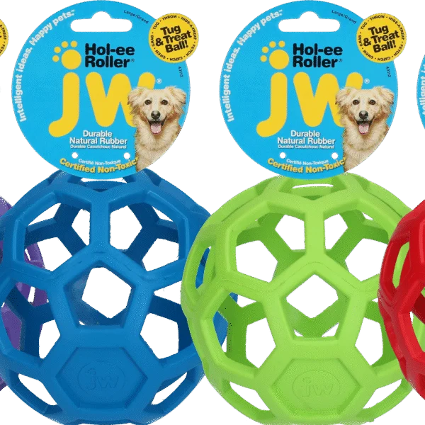 Balle pour chien en caoutchouc naturel, à garnir de friandises, 19 cm, assortie – JW Hol-ee Roller
