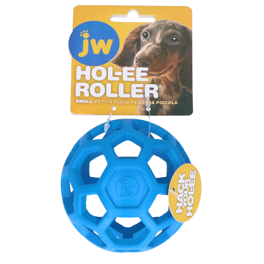JWHO004B.png Balle pour chien en caoutchouc naturel pour friandises, 9 cm, bleue – JW Hol-ee Roller Small – Image 1