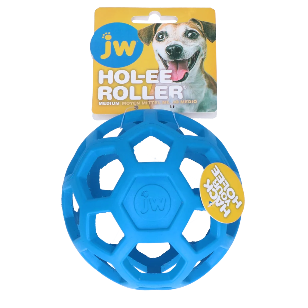 Balle pour chien en caoutchouc naturel pour friandises, 11,5 cm, bleue – JW Hol-ee Roller – Image 1