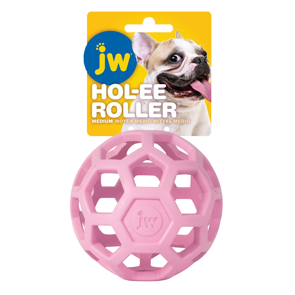 Balle pour chien en caoutchouc naturel à remplir de friandises, 11,5 cm, rose – JW Hol-ee Roller – Image 1