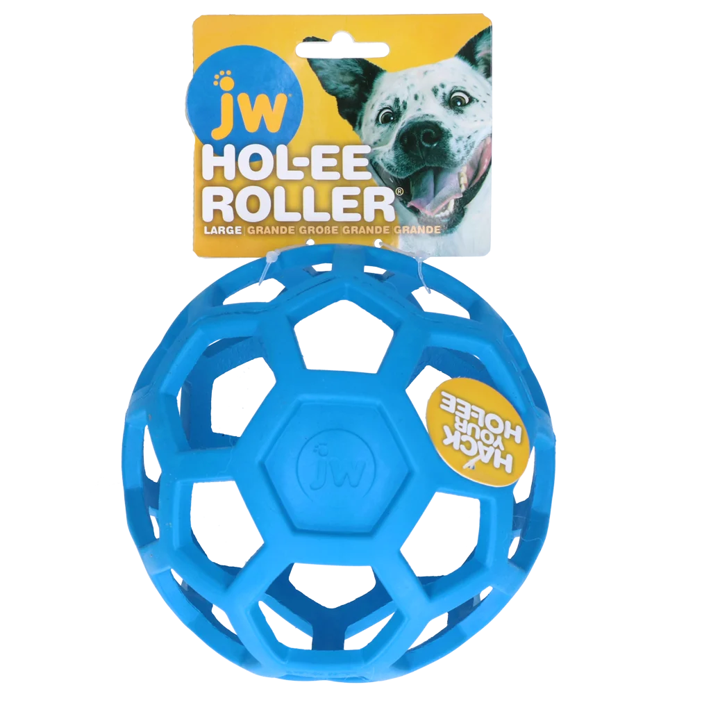 Balle pour chien en caoutchouc naturel à garnir de friandises, 15 cm, bleue – JW Hol-ee Roller – Image 1