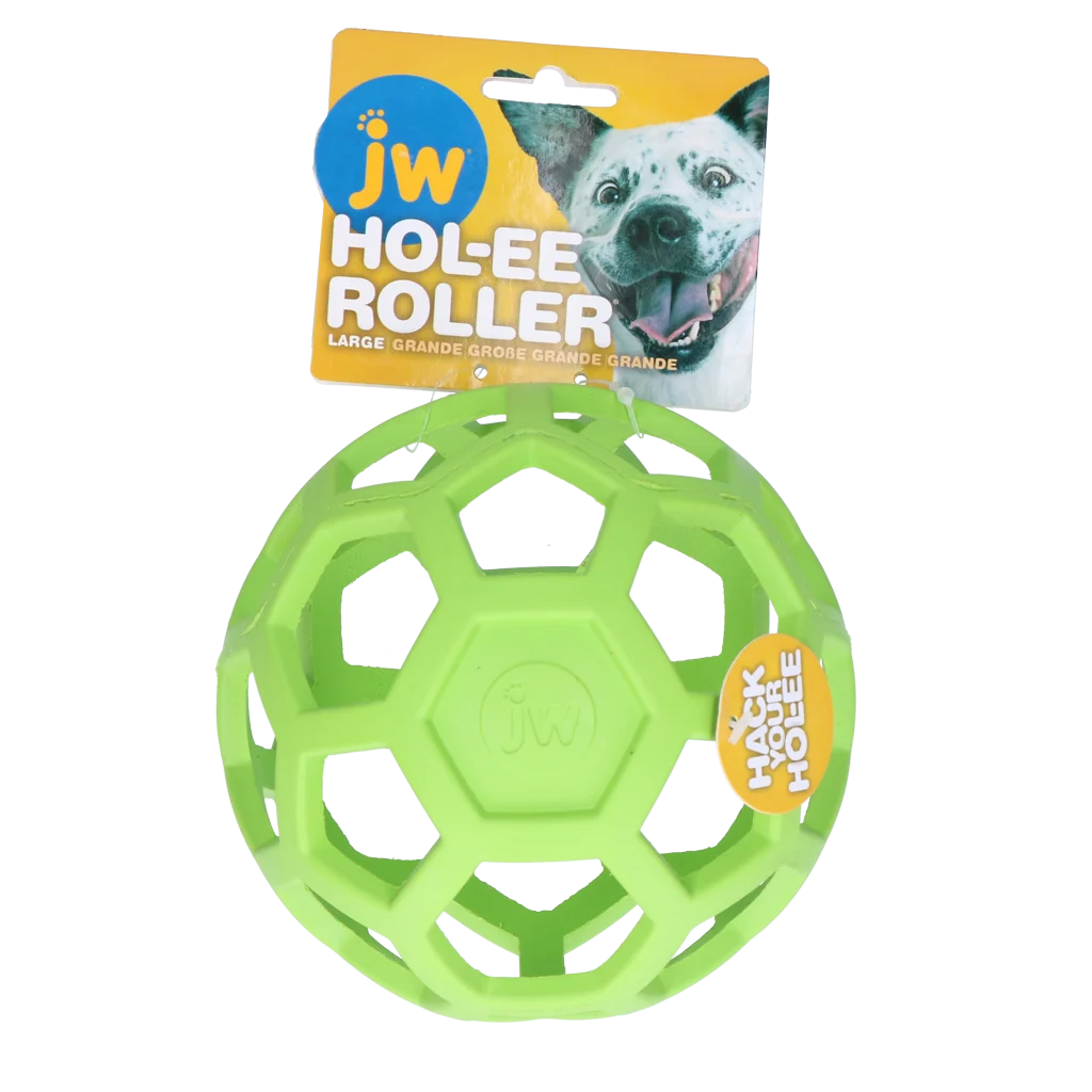 JWHO006G.png Balle pour chien en caoutchouc naturel pour friandises, 15 cm, vert – JW Hol-ee Roller – Image 1