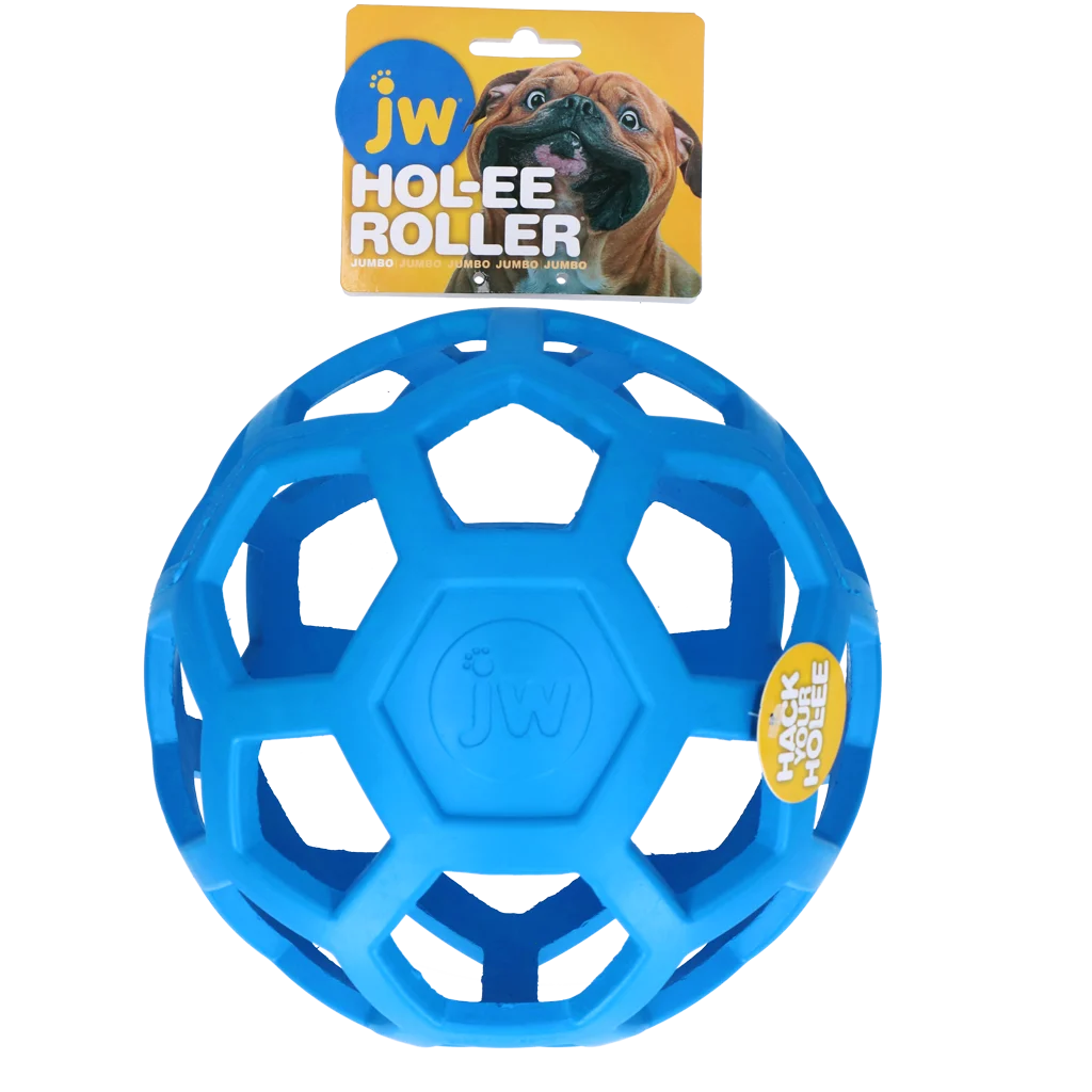 JWHO007B.png Balle pour chien en caoutchouc naturel à garnir de friandises Jumbo, 19 cm, bleue – JW Hol-ee Roller – Image 1