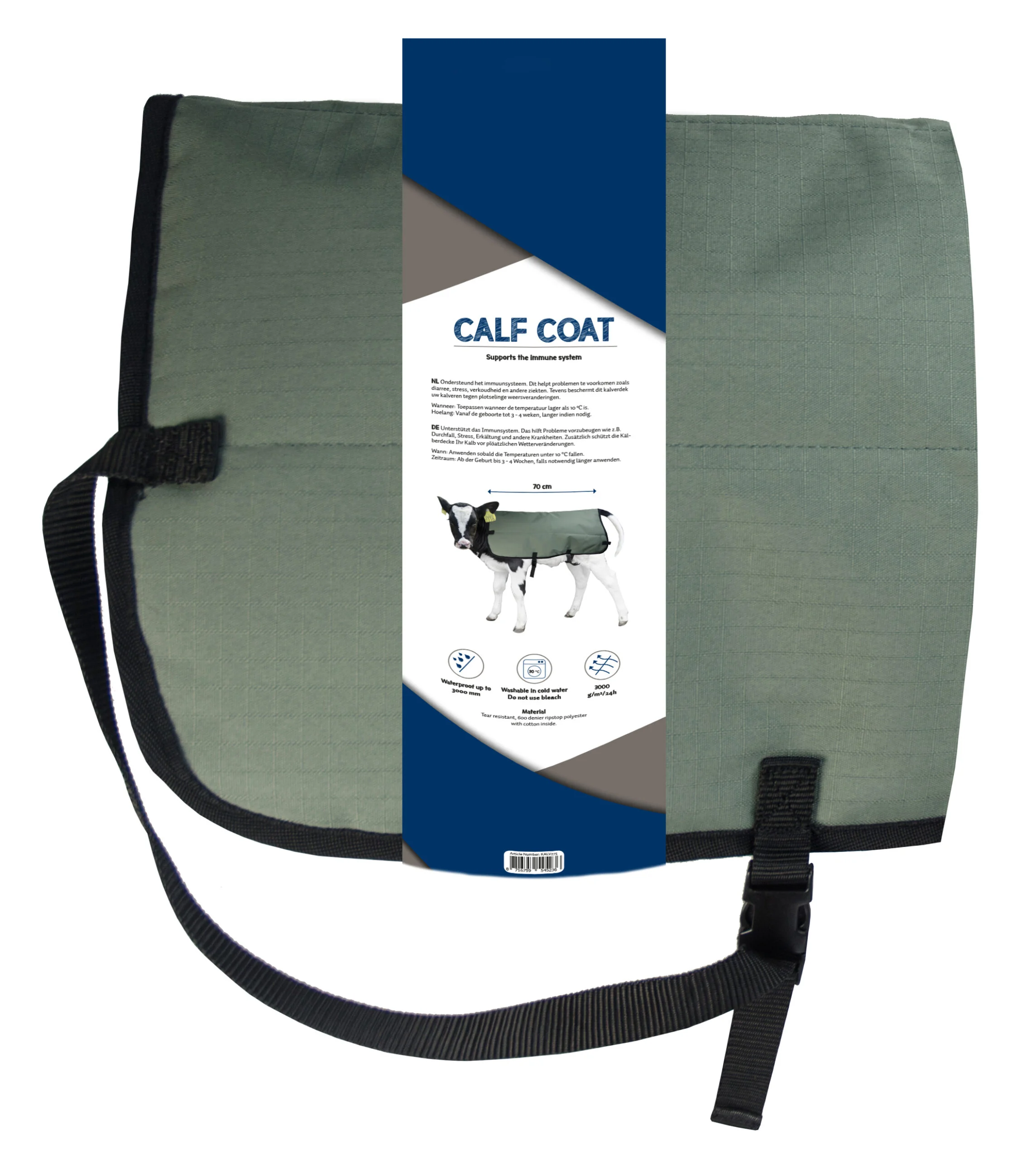KALV2751-1.jpg Couverture pour veau imperméable et respirante, marque blanche, 70 cm – Hofman Animal Care Calf Coat – Image 1