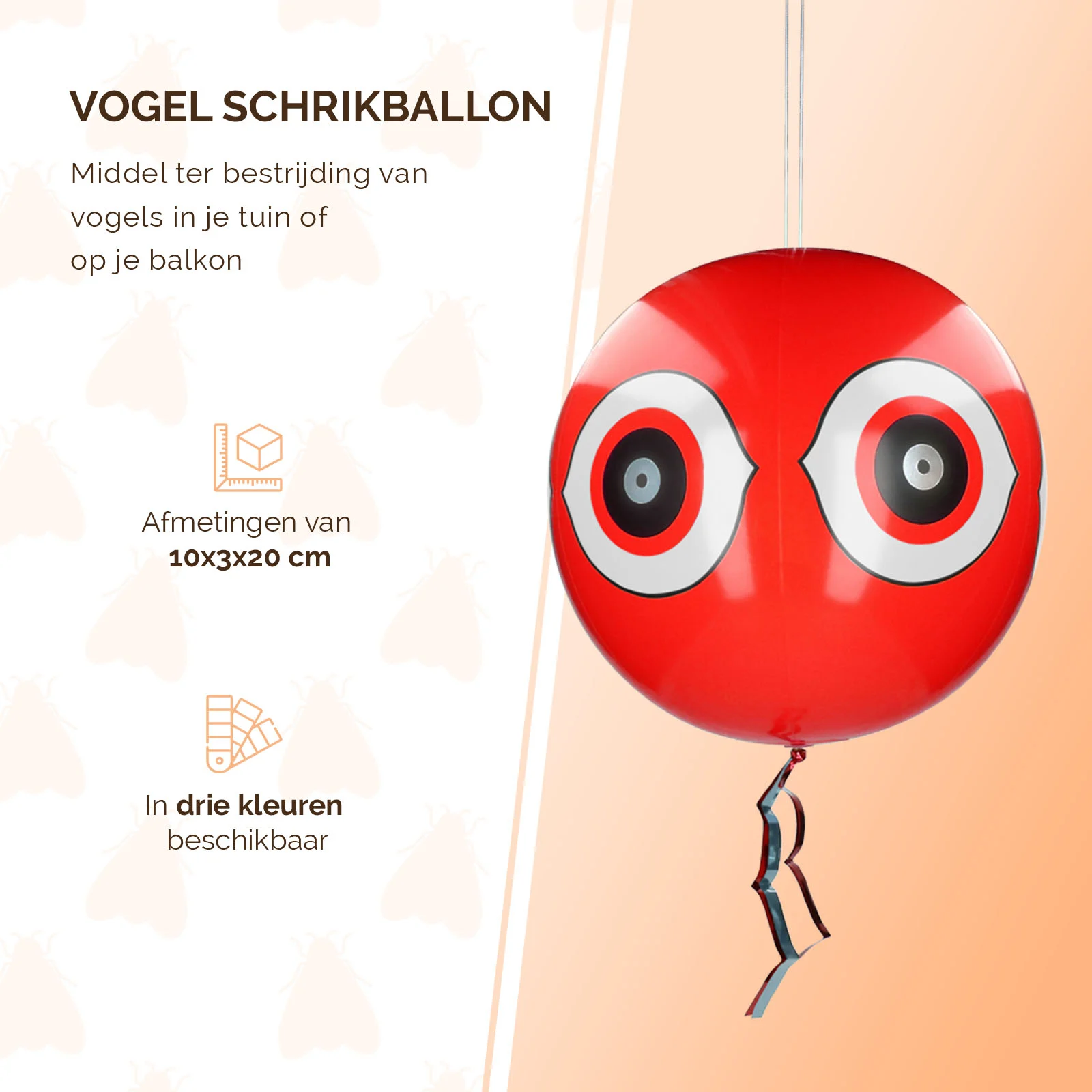 Ballon effaroucheur pour oiseaux avec corde de suspension, rouge, Ø 40 cm – Knock Pest – Image 2