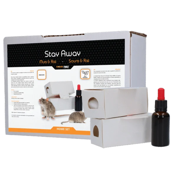 Kit répulsif contre les souris et les rats, liquide 30 ml et 2 boîtiers – Knock Pest Stay Away Muis Home Set
