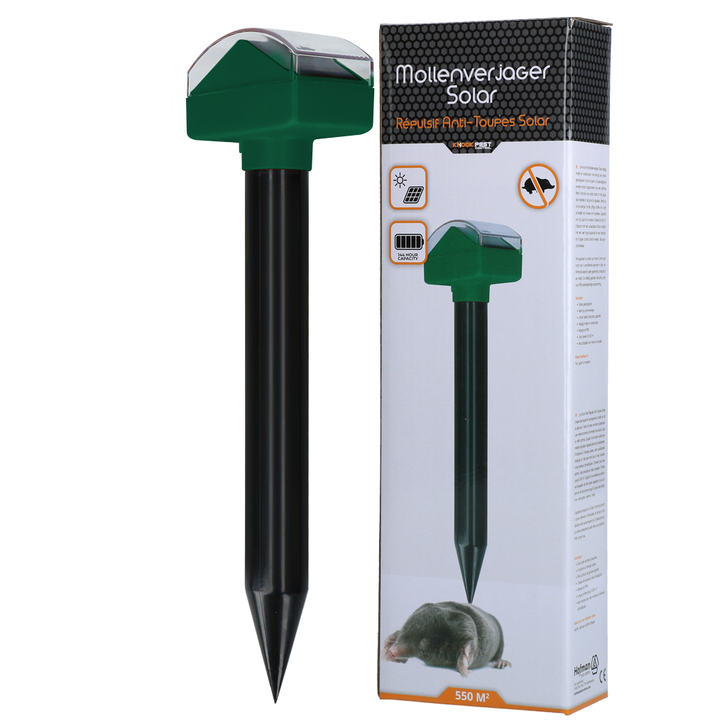 Mollenverjager op Zonne energie met Geluidsgolven – Knock Pest Solar Répulsif solaire pour taupes à ondes sonores – Knock Pest Solar