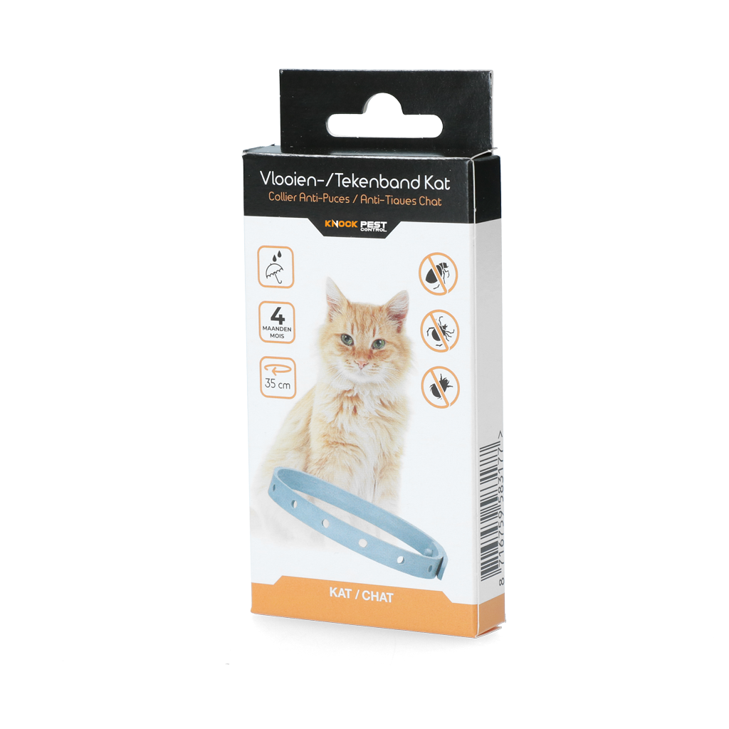 Tekenband voor Katten tegen Vlooien, 33 cm, Nederlands en Frans – Knock Pest Collier pour chats contre les puces et les tiques, 33 cm, néerlandais et français, Knock Pest