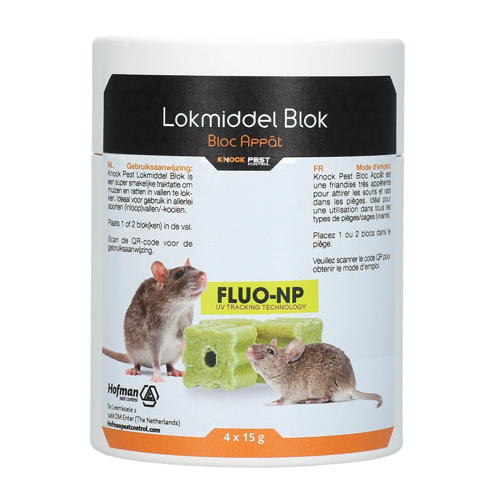 KNOC0207.png Blocs appâts pour souris et rats, 4 x 15 g – Knock Pest Fluo-NP – Image 1