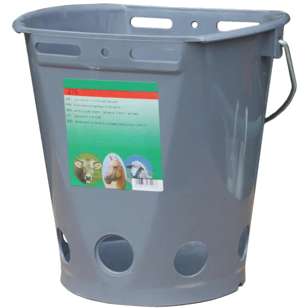 Seau à tétines Lambar plat sur deux côtés avec 5 trous pour tétines, sans tétines, gris, 8 l