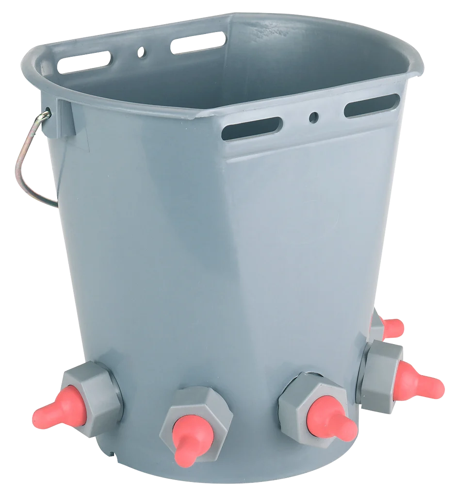 LAMB0005A.png Seau à tétines pour agneaux, double face, avec 5 tétines, gris, 8 l – Image 1