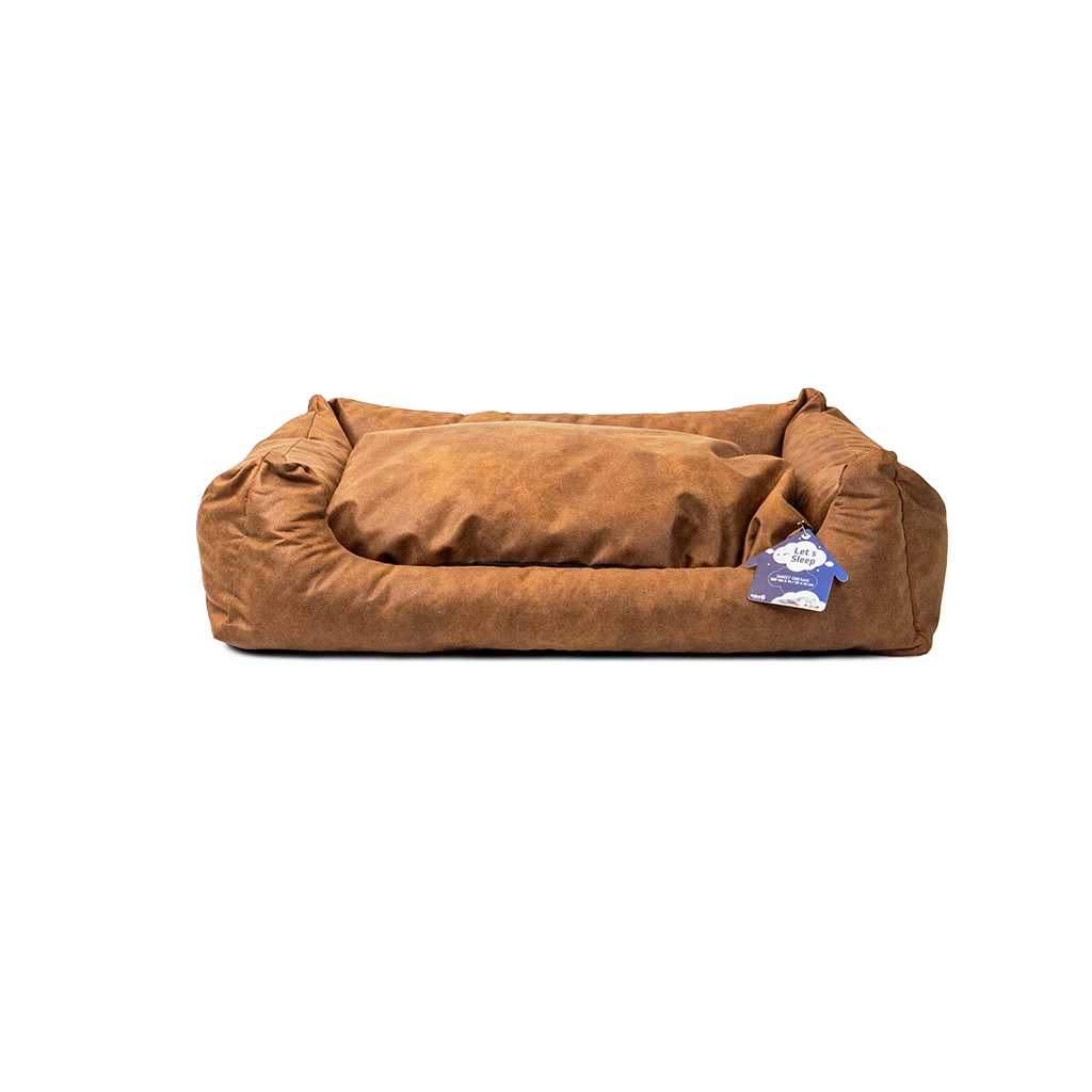 Panier pour chien avec coussin amovible L cognac – Let's Sleep Sweet Dreams – Image 1