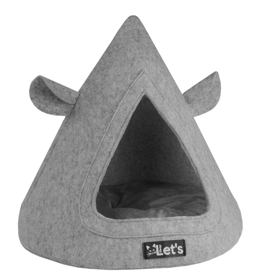 LETS365.png Tente tipi pour chat en feutre avec coussin, 50 x 45 cm, grise – Let's Sleep Pet Cave TeePee – Image 1