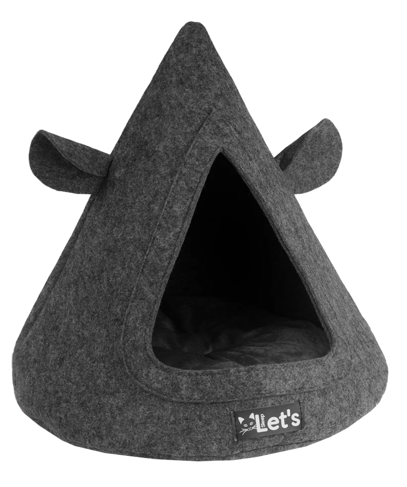 Tipi pour chat en feutre avec coussin, 50 x 45 cm, anthracite – Let's Sleep Pet Cave TeePee – Image 1
