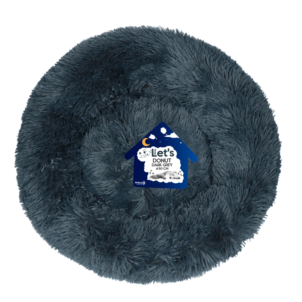 Panier pour chien en forme de donut, gris foncé XL, ø 80 cm – Let's Sleep Donut – Image 1