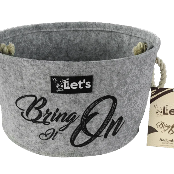 Panier de rangement pour jouets pour chien en feutre avec poignées, gris, ø 36 cm – Let's Sleep Let's Stuff It Bring it On