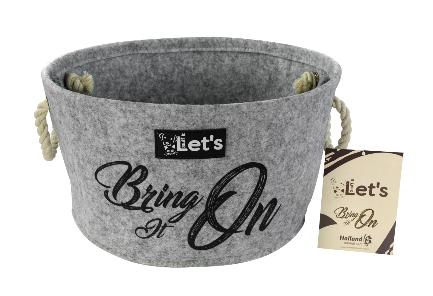 Panier de rangement pour jouets pour chien en feutre avec poignées, gris, ø 36 cm – Let's Sleep Let's Stuff It Bring it On – Image 1