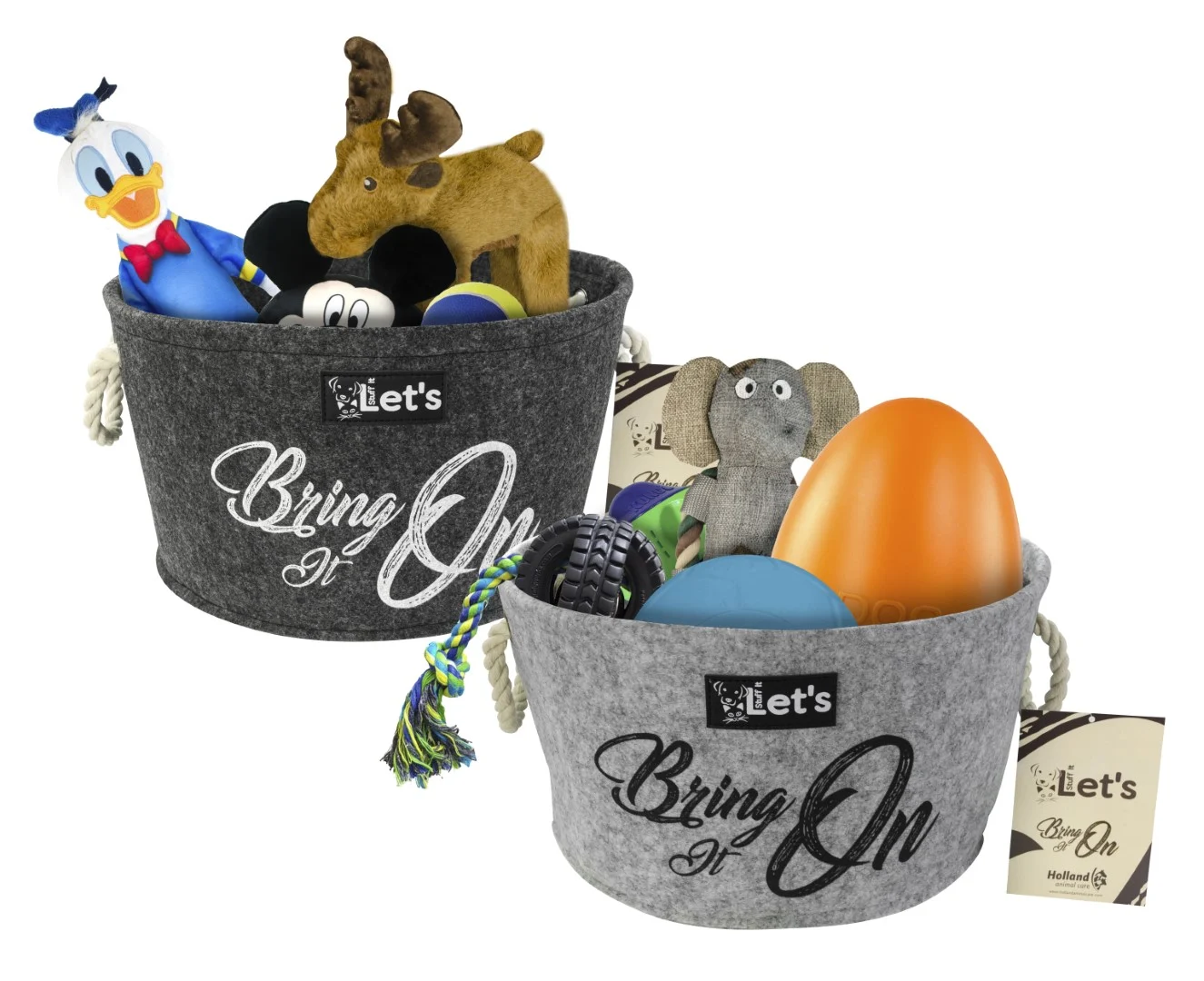 Panier de rangement pour jouets pour chien en feutre avec poignées, gris, ø 36 cm – Let's Sleep Let's Stuff It Bring it On – Image 2