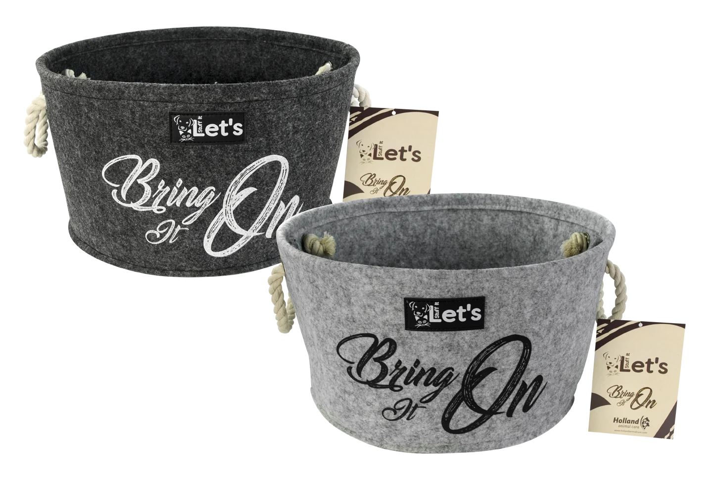 Panier de rangement en feutre pour jouets de chien avec poignées, anthracite, ø 36 cm – Let's Sleep Let's Stuff It Bring it On – Image 2