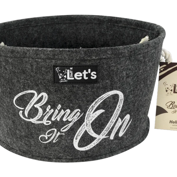 Panier de rangement en feutre pour jouets de chien avec poignées, anthracite, ø 36 cm – Let's Sleep Let's Stuff It Bring it On