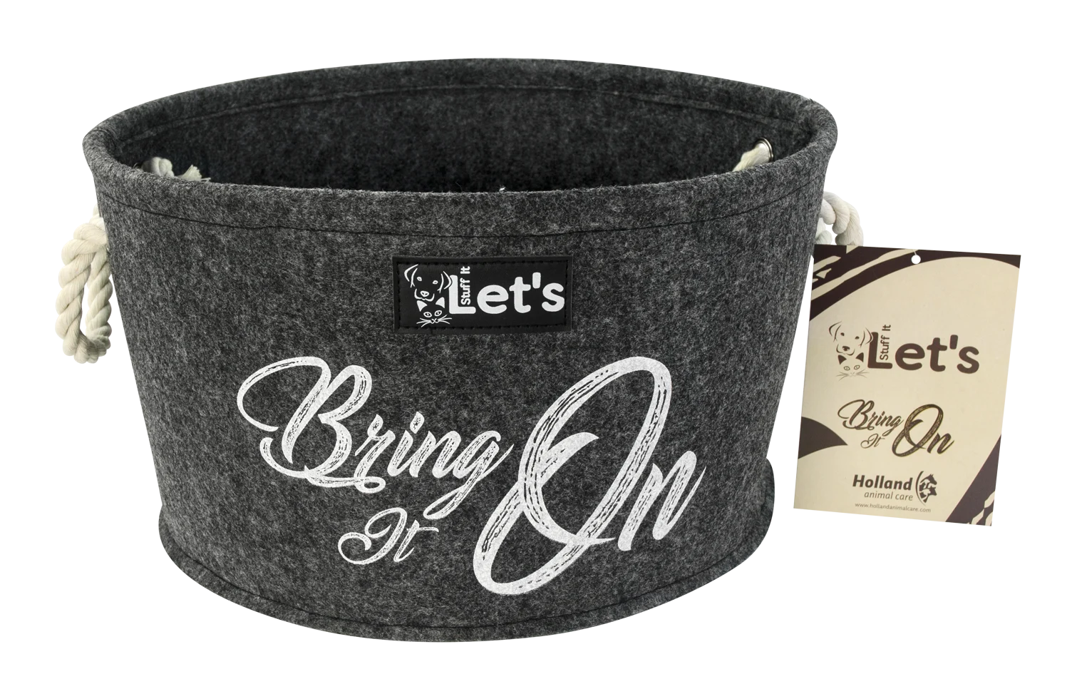 Panier de rangement en feutre pour jouets de chien avec poignées, anthracite, ø 36 cm – Let's Sleep Let's Stuff It Bring it On – Image 1