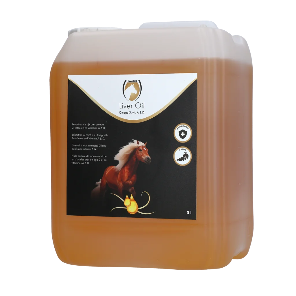 Huile de foie de morue avec oméga 3 et vitamines A et D, 5 l – Excellent Horse Liver Oil – Image 1