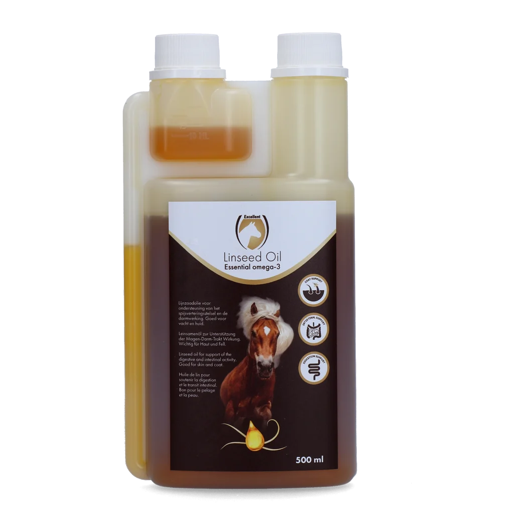 Huile de lin pour chevaux, pressée à froid, 500 ml – Excellent Horse Linseed Oil – Image 1