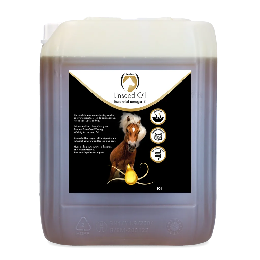 Huile de lin pour chevaux, pressée à froid, 10 l – Excellent Horse Linseed Oil – Image 1