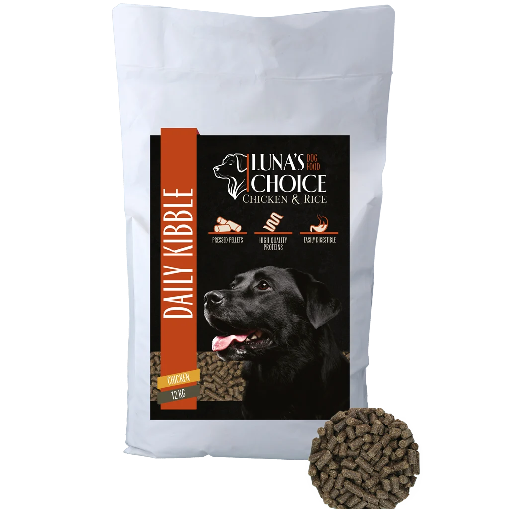 LUNA033.png Croquettes pressées pour chien au poulet et au riz, 12 kg – Luna's Choice Adult Kip/Rijst – Image 1