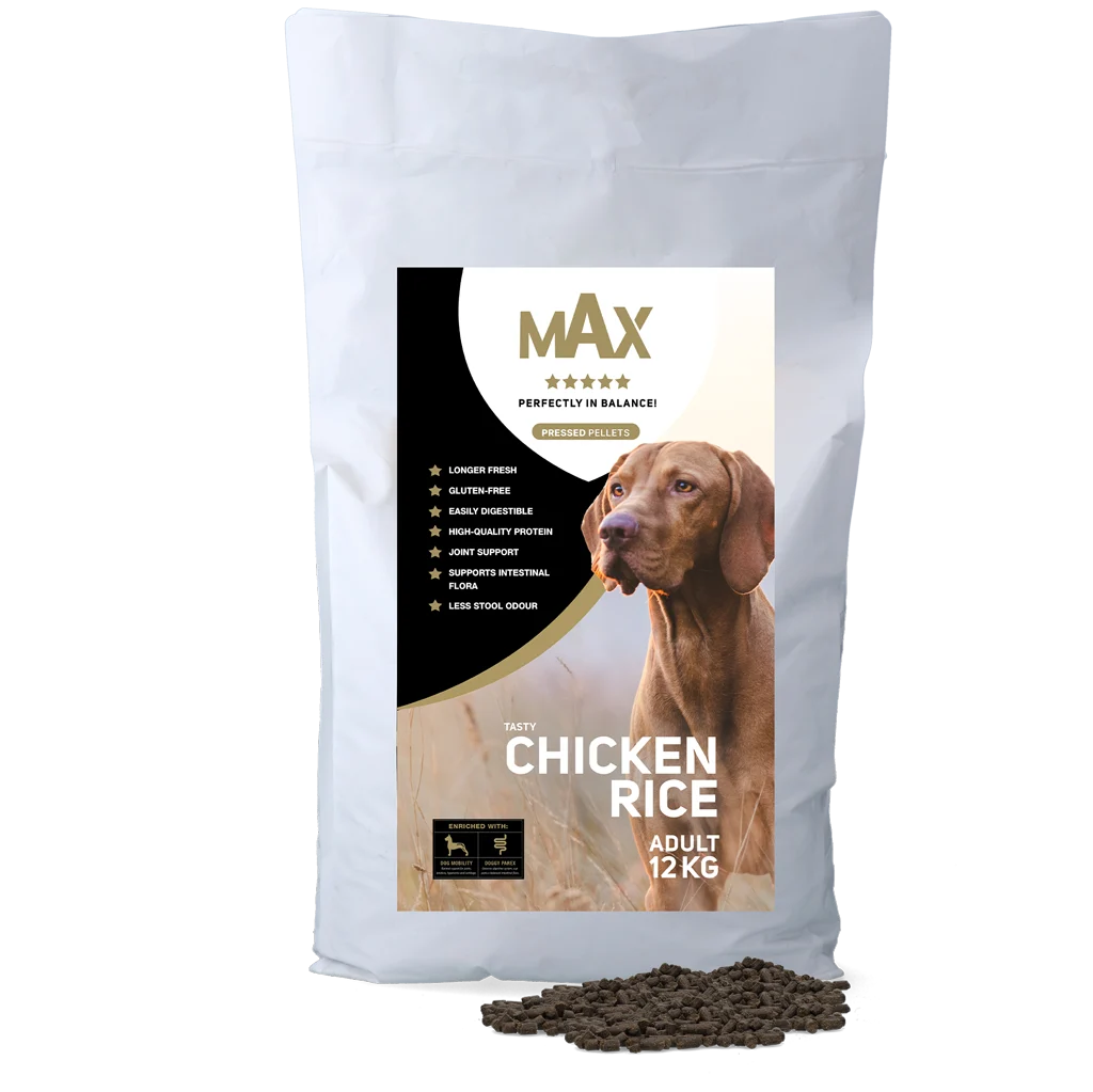 Aliment pressé pour chien au poulet et au riz, 12 kg – Max Adult Geperste Brokken Kip & Rijst – Image 1