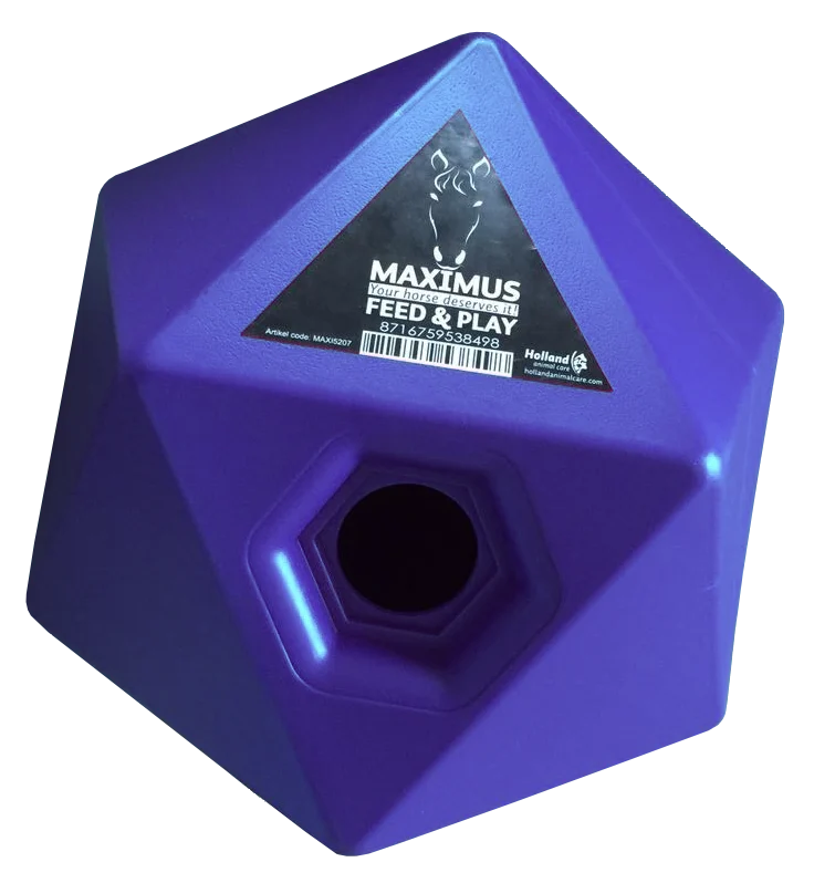Cube ludique pour chevaux avec ouverture de 37 mm pour les friandises, bleu – Maximus Feed & Play Cube – Image 1