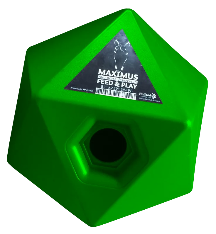 MAXI5203.png Cube ludique pour chevaux avec ouverture de 37 mm pour les friandises, vert – Maximus Feed & Play Cube – Image 1