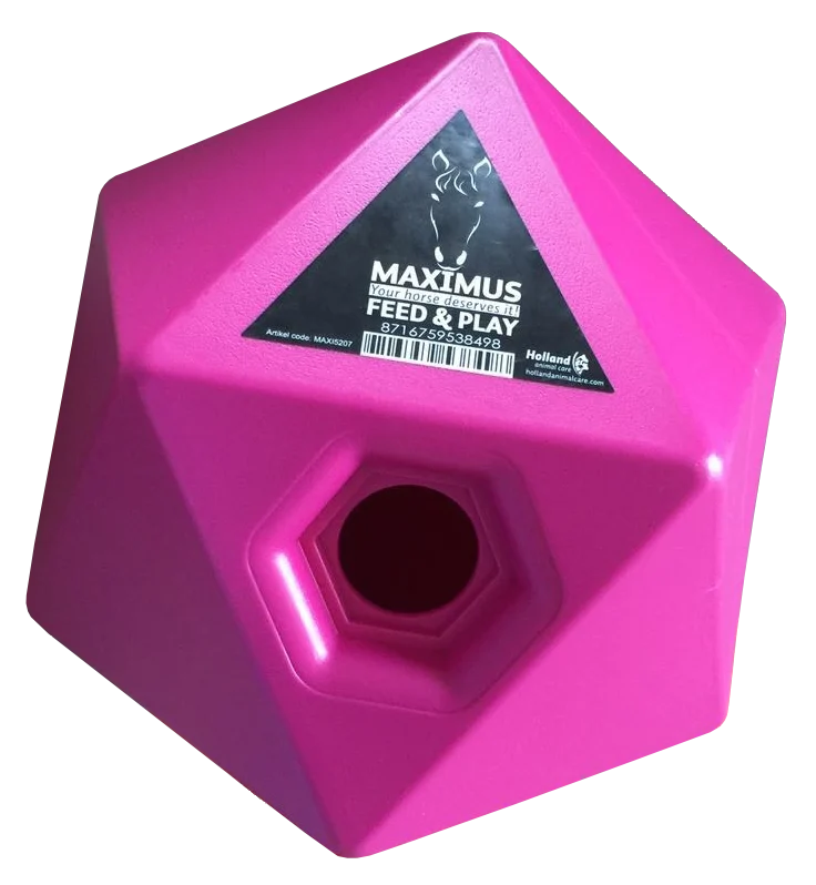Cube distributeur de friandises pour chevaux rose, ouverture de 37 mm – Maximus Feed & Play Cube – Image 1