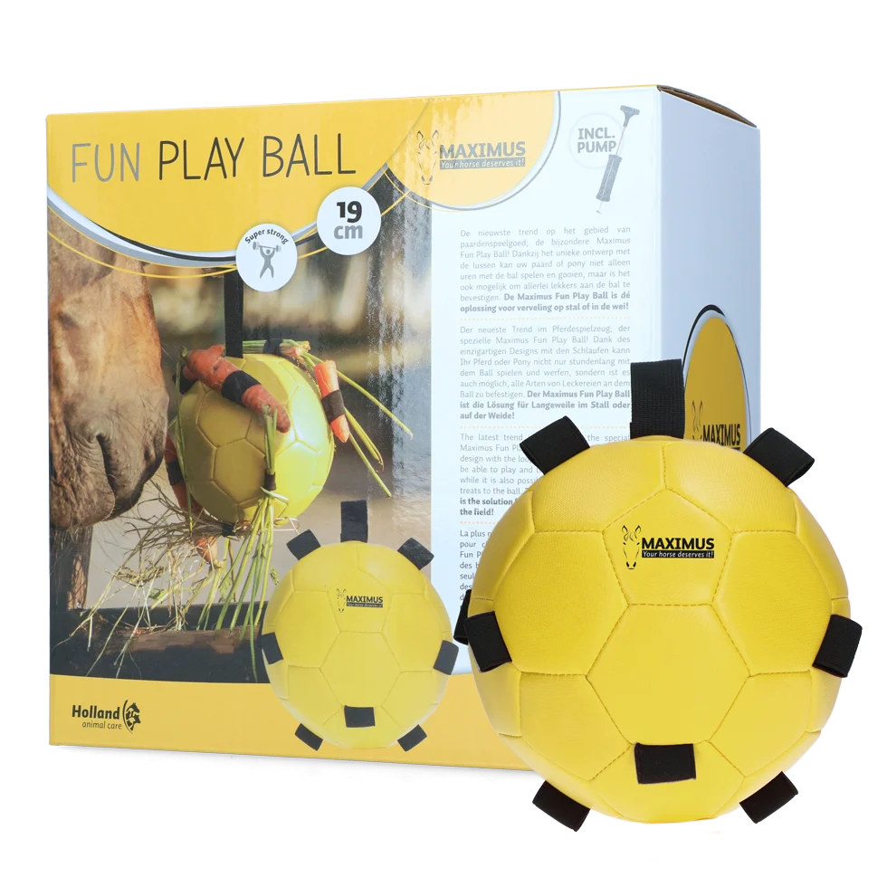 MAXI5304.png Balle de jeu pour cheval avec élastiques, 19 cm, jaune – Excellent Horse Fun Play Ball – Image 1
