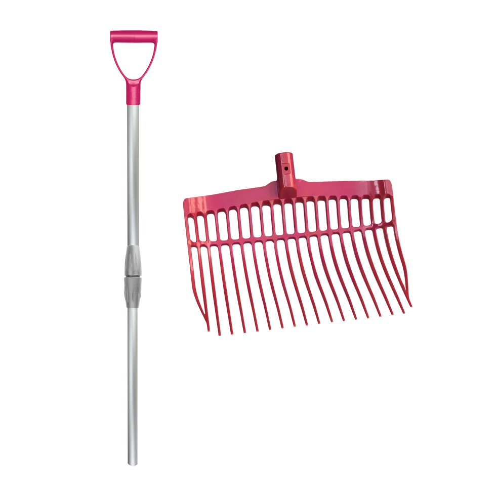 Fourche à crottin en plastique avec manche en aluminium rose – Vplast – Image 2