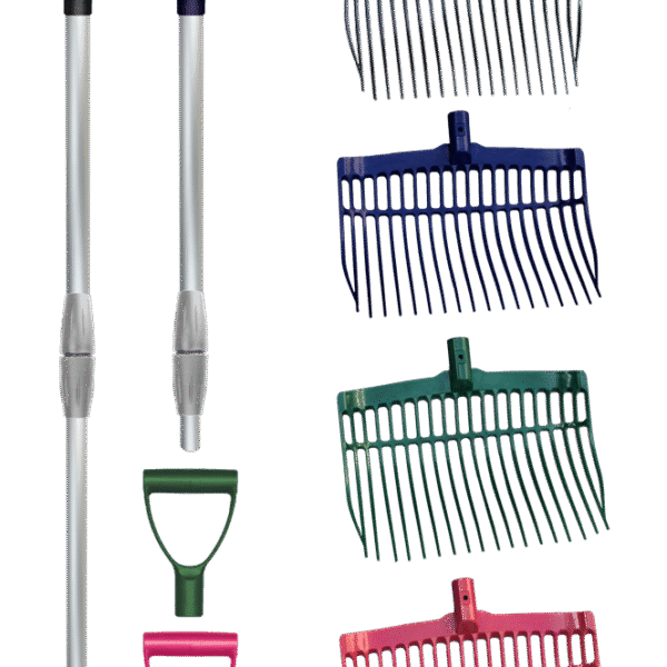 Fourche à crottin en plastique avec manche en aluminium rose – Vplast