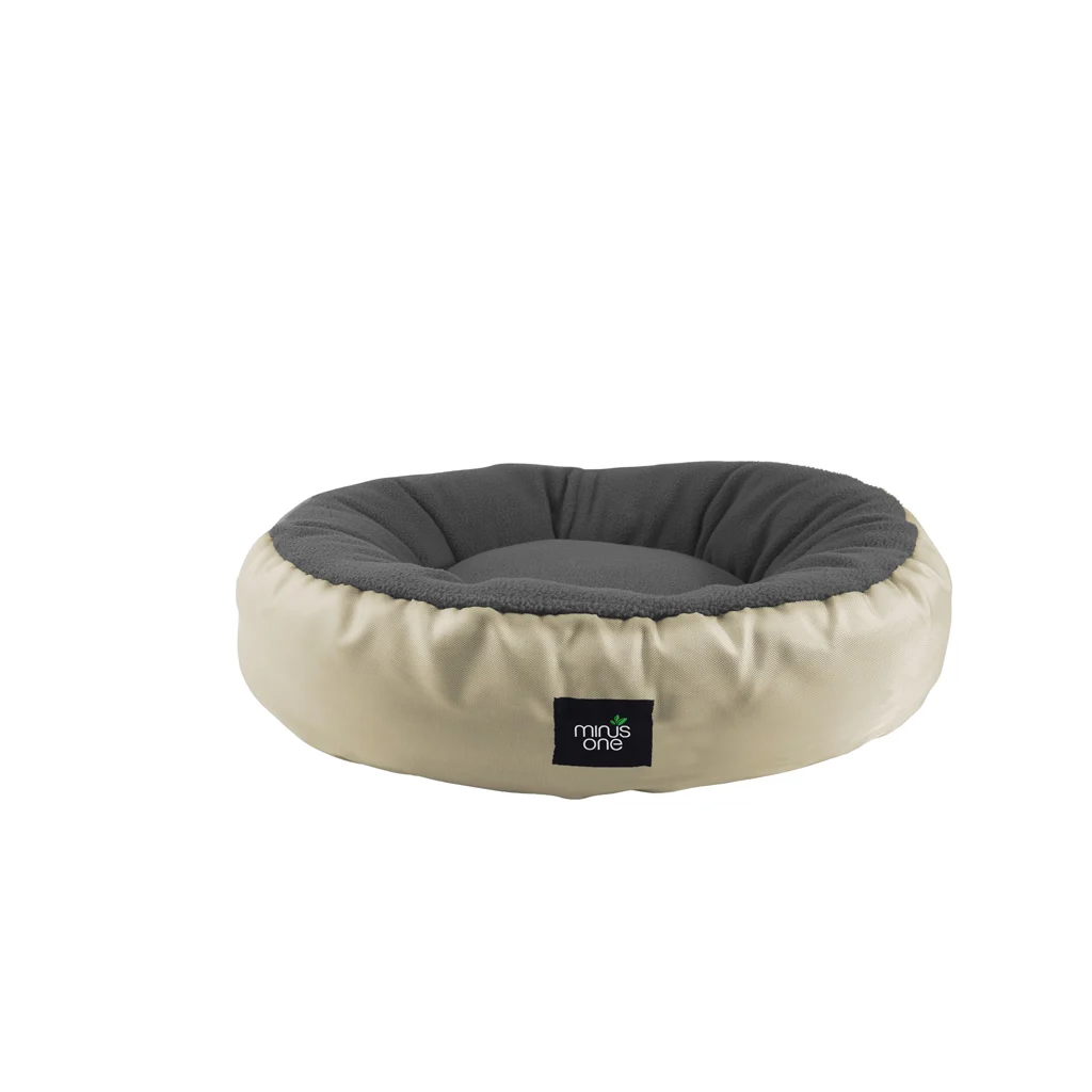 Couchage pour chien avec surface de couchage en polaire, gris M – Minus One Snuggle Pet Bed – Image 1