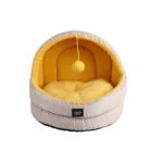 Niche pour chat avec couchage en polaire et balle de jeu – Minus One Hideaway Cat Cave Yellow – Image 2