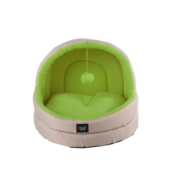 Niche pour chat avec couchage en polaire et balle de jeu – Minus One Hideaway Cat Cave Meadow