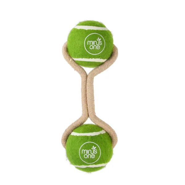 Balles de tennis avec corde, 2 pièces – Minus One Dog Tennis Ball Rope Toy Double Meadow