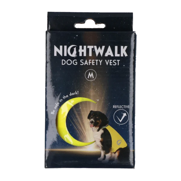 Gilet de sécurité pour chien avec éléments réfléchissants et fermeture velcro jaune M – Nightwalk Safety Vest